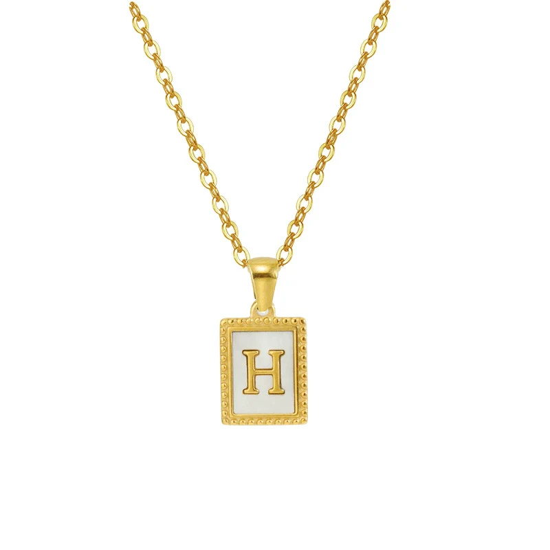 Women's 316L Stainless Steel 18K Gold Plated Letter Pendant Necklace With Natural Shell Inlay And Electroplating - Image 4