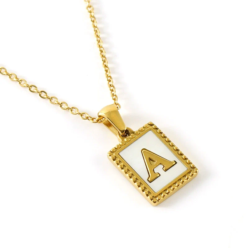 Women's 316L Stainless Steel 18K Gold Plated Letter Pendant Necklace With Natural Shell Inlay And Electroplating - Image 5