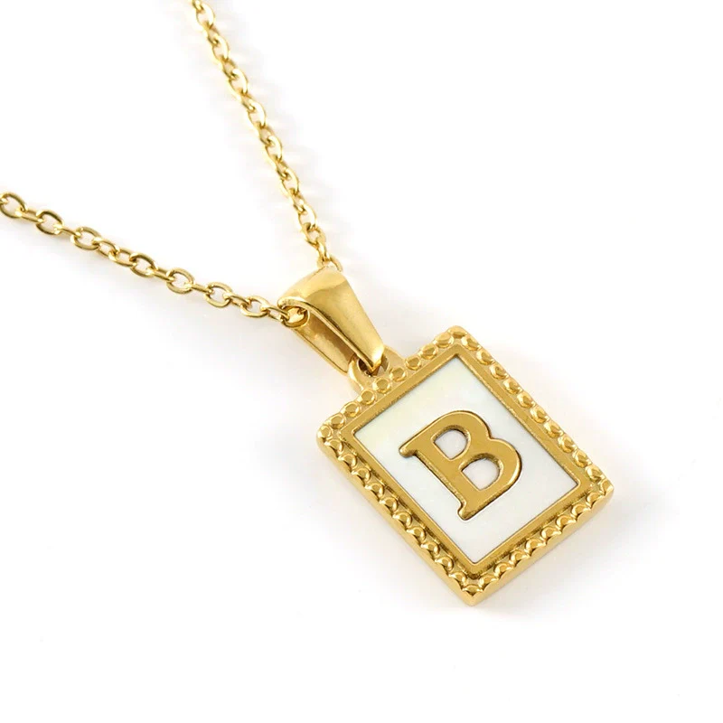 Women's 316L Stainless Steel 18K Gold Plated Letter Pendant Necklace With Natural Shell Inlay And Electroplating - Image 6