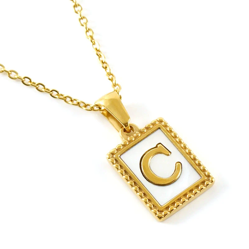 Women's 316L Stainless Steel 18K Gold Plated Letter Pendant Necklace With Natural Shell Inlay And Electroplating - Image 7
