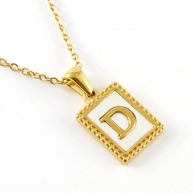 Women's 316L Stainless Steel 18K Gold Plated Letter Pendant Necklace With Natural Shell Inlay And Electroplating - Image 8
