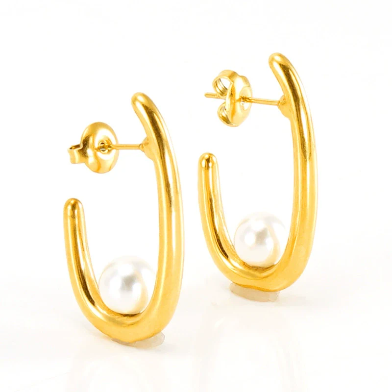 Women's 316L Stainless Steel 18K Gold Plated Ushape Geometric High Sense Electroplated Earrings - Image 5