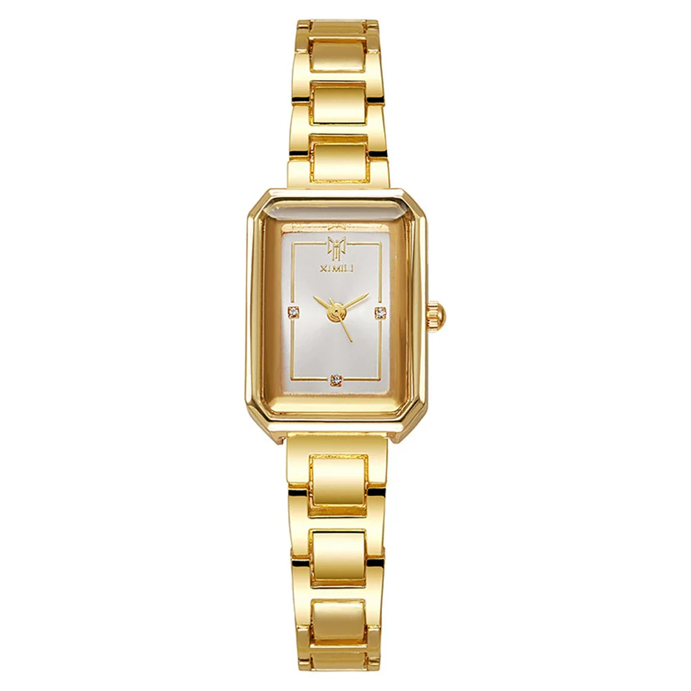 Women's Stainless Steel Alloy Quartz Square Waterproof Wristwatch For Students Leisure Style