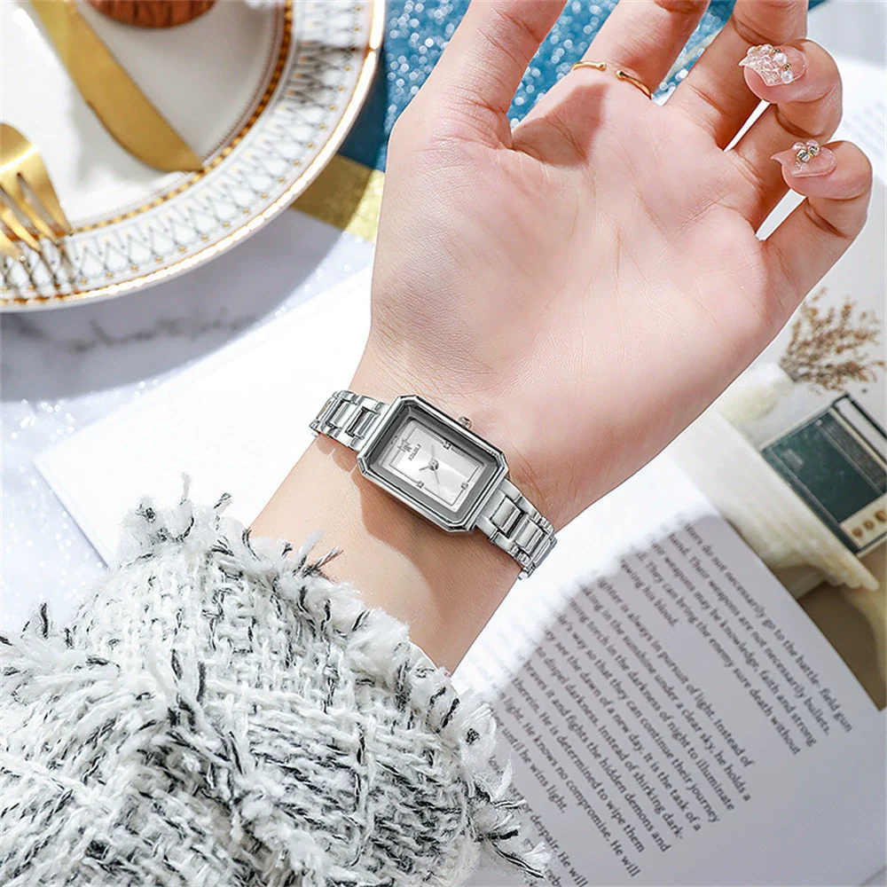 Women's Stainless Steel Alloy Quartz Square Waterproof Wristwatch For Students Leisure Style - Image 2