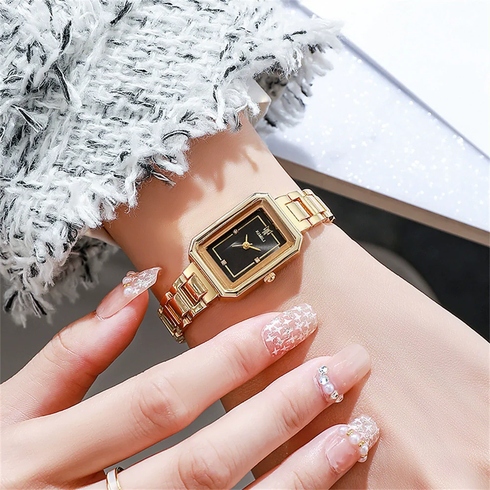 Women's Stainless Steel Alloy Quartz Square Waterproof Wristwatch For Students Leisure Style - Image 3