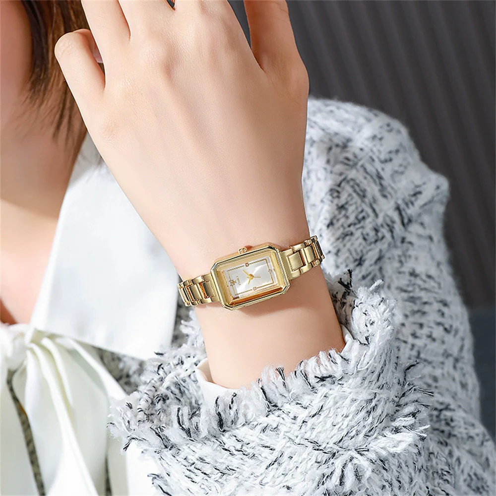 Women's Stainless Steel Alloy Quartz Square Waterproof Wristwatch For Students Leisure Style - Image 4