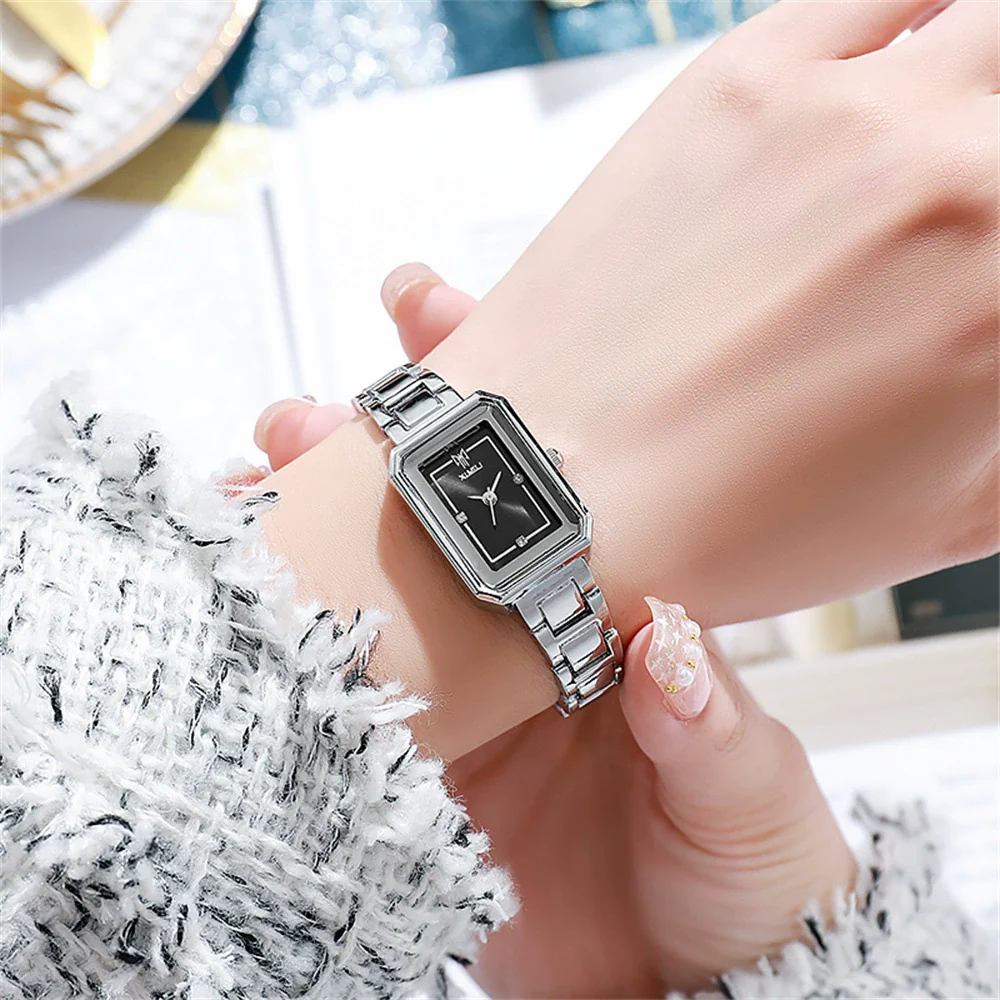 Women's Stainless Steel Alloy Quartz Square Waterproof Wristwatch For Students Leisure Style - Image 8