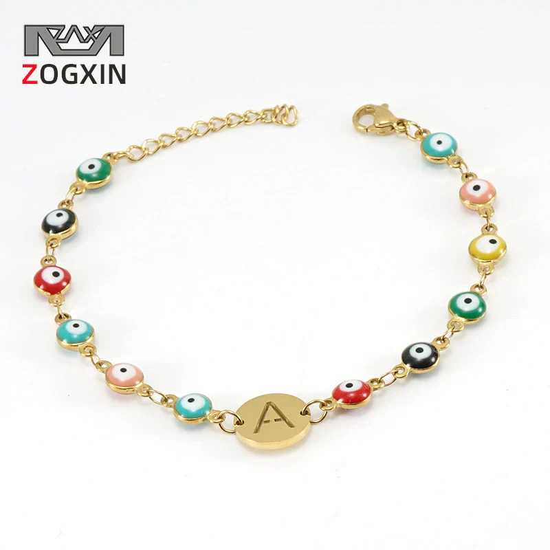 Women's Stainless Steel And 18K Gold Plated Letter Evil Eye Dripping Oil Bracelet