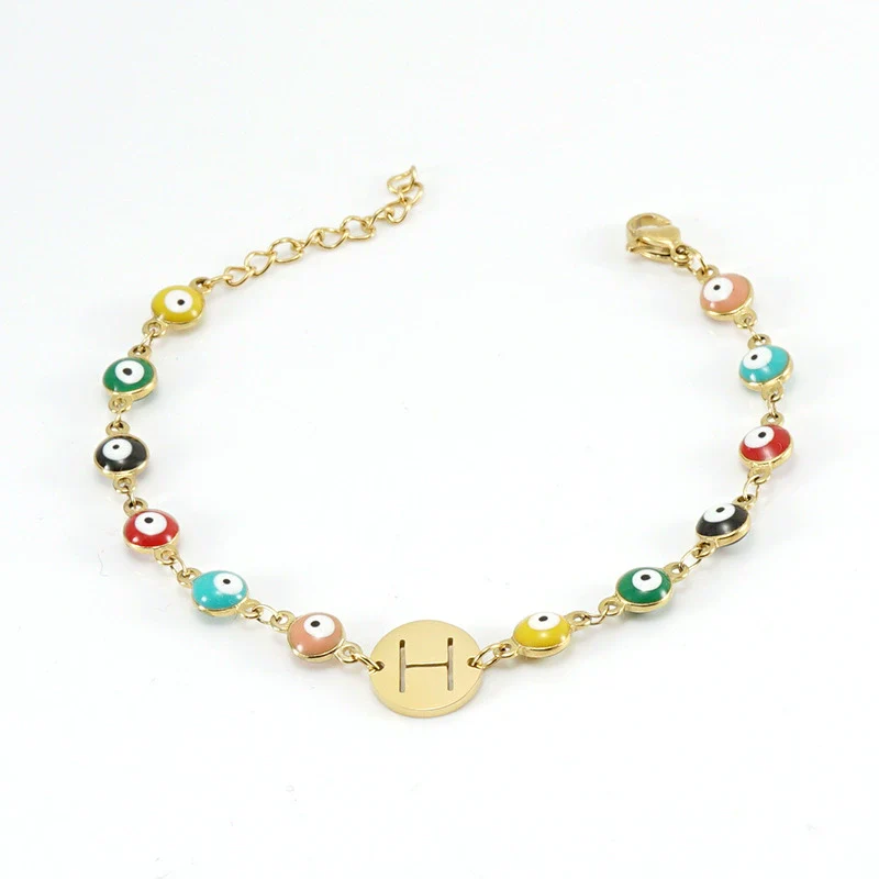 Women's Stainless Steel And 18K Gold Plated Letter Evil Eye Dripping Oil Bracelet - Image 13