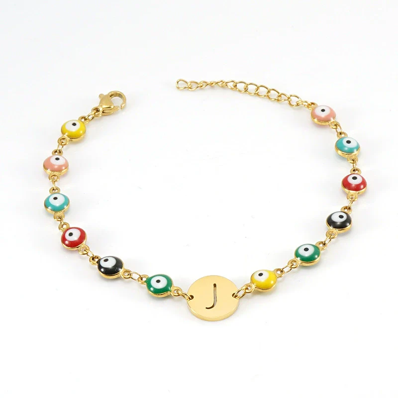 Women's Stainless Steel And 18K Gold Plated Letter Evil Eye Dripping Oil Bracelet - Image 15