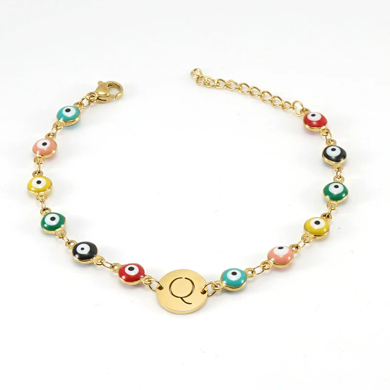 Women's Stainless Steel And 18K Gold Plated Letter Evil Eye Dripping Oil Bracelet - Image 21
