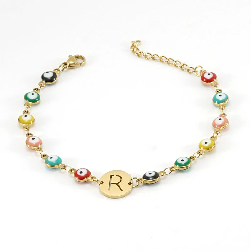 Women's Stainless Steel And 18K Gold Plated Letter Evil Eye Dripping Oil Bracelet - Image 22