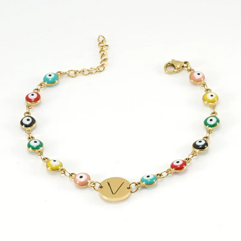 Women's Stainless Steel And 18K Gold Plated Letter Evil Eye Dripping Oil Bracelet - Image 26