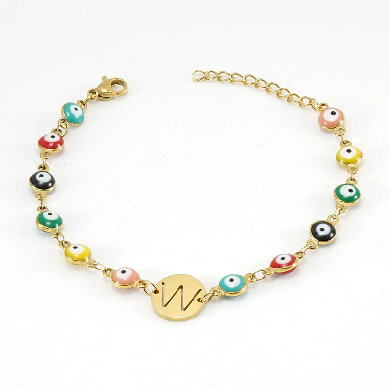 Women's Stainless Steel And 18K Gold Plated Letter Evil Eye Dripping Oil Bracelet - Image 27