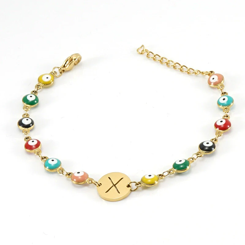 Women's Stainless Steel And 18K Gold Plated Letter Evil Eye Dripping Oil Bracelet - Image 28