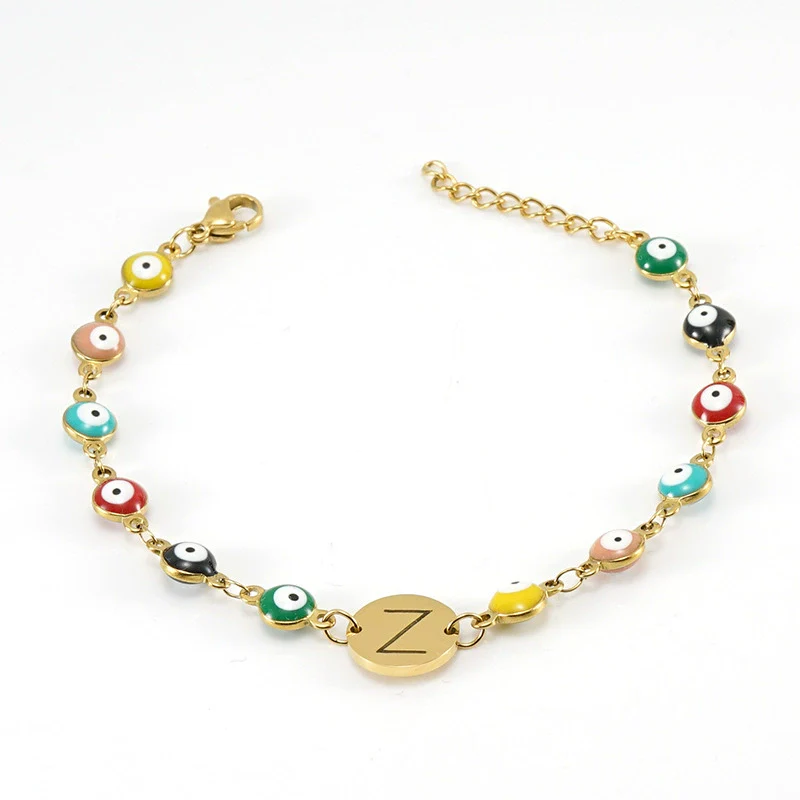 Women's Stainless Steel And 18K Gold Plated Letter Evil Eye Dripping Oil Bracelet - Image 30