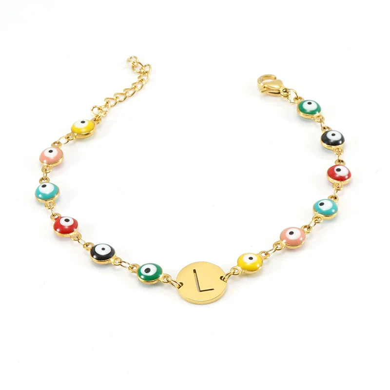 Women's Stainless Steel And 18K Gold Plated Letter Evil Eye Dripping Oil Bracelet - Image 5