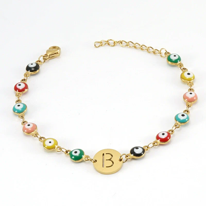 Women's Stainless Steel And 18K Gold Plated Letter Evil Eye Dripping Oil Bracelet - Image 7
