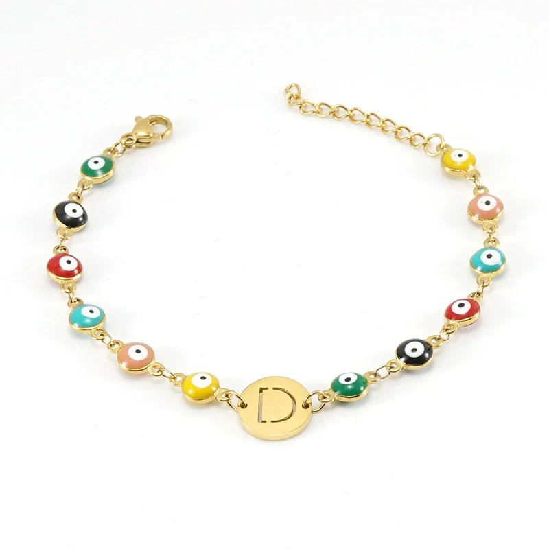 Women's Stainless Steel And 18K Gold Plated Letter Evil Eye Dripping Oil Bracelet - Image 9