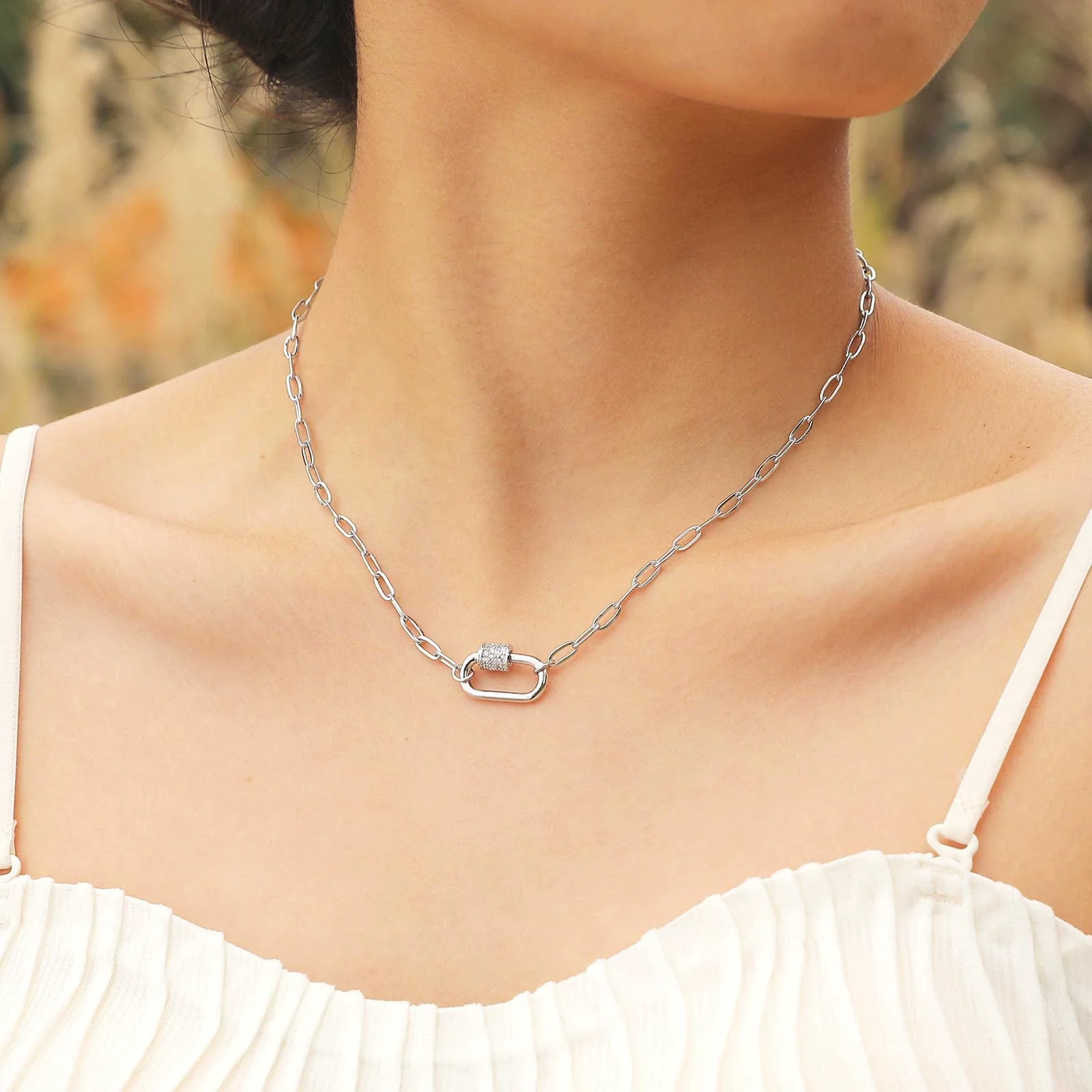 Women's Stainless Steel And Copper Geometric Pendant Necklace With Zircon And Electroplating Process - Image 4
