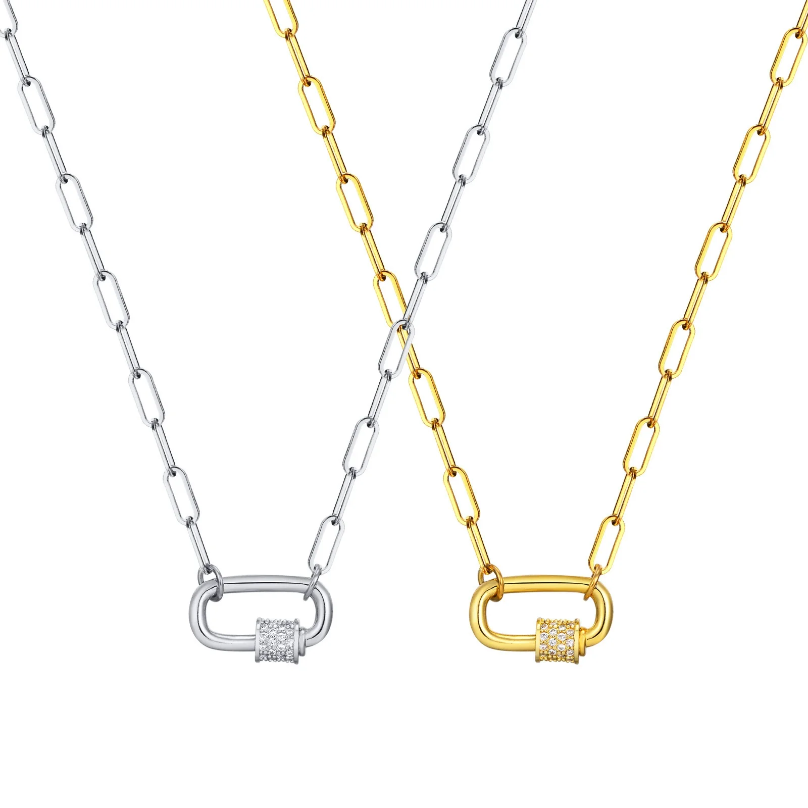 Women's Stainless Steel And Copper Geometric Pendant Necklace With Zircon And Electroplating Process - Image 5