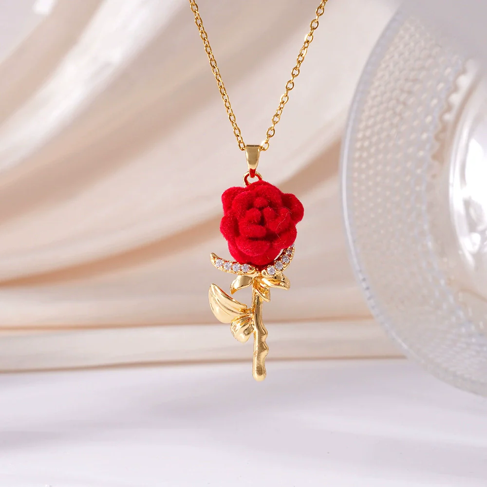 Women's Stainless Steel And Copper Light Luxury Necklace With Flower Pattern And Mixed Gemstone Setting Electroplated - Image 10