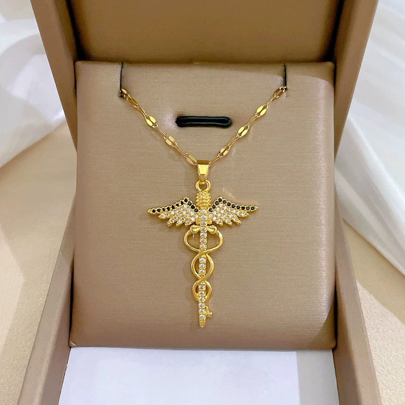 Women's Stainless Steel And Copper Necklace With Rotating Dragonfly Pendant Geometric Style Electroplating