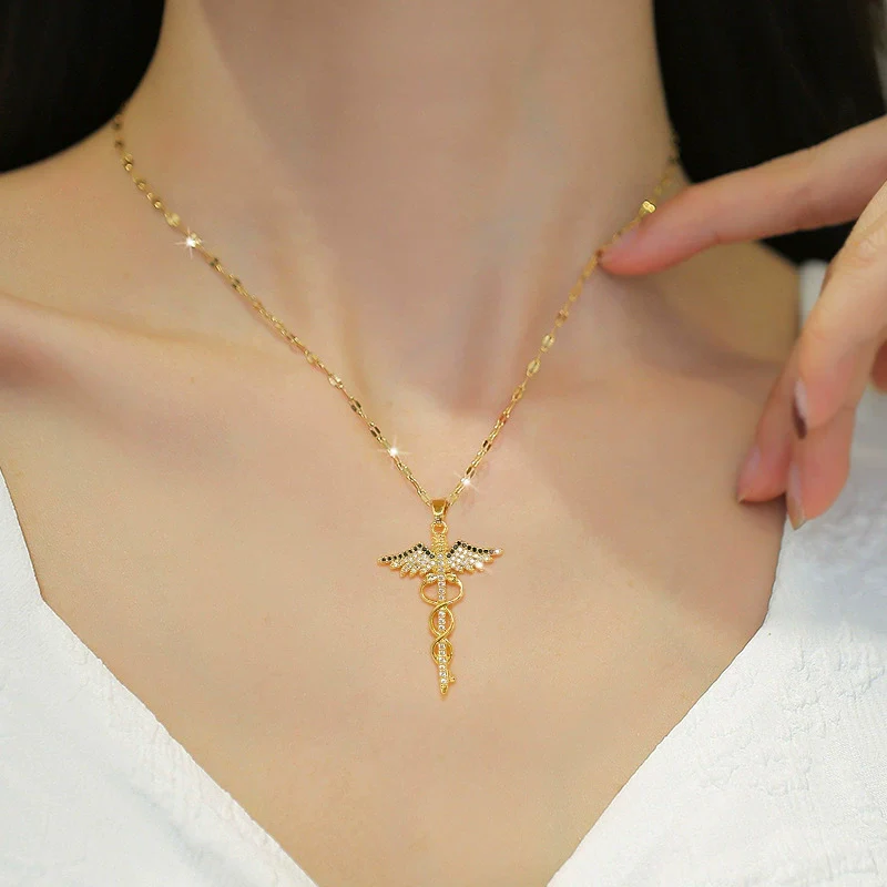 Women's Stainless Steel And Copper Necklace With Rotating Dragonfly Pendant Geometric Style Electroplating - Image 2