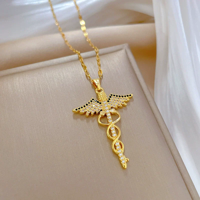 Women's Stainless Steel And Copper Necklace With Rotating Dragonfly Pendant Geometric Style Electroplating - Image 3