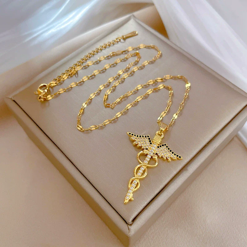 Women's Stainless Steel And Copper Necklace With Rotating Dragonfly Pendant Geometric Style Electroplating - Image 5