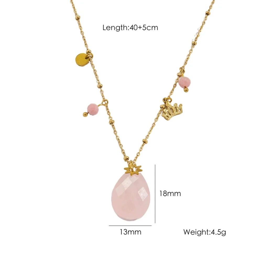 Women's Stainless Steel And Natural Stone Geometric Water Drop Pendant Necklace Set With Gemstones - Image 6
