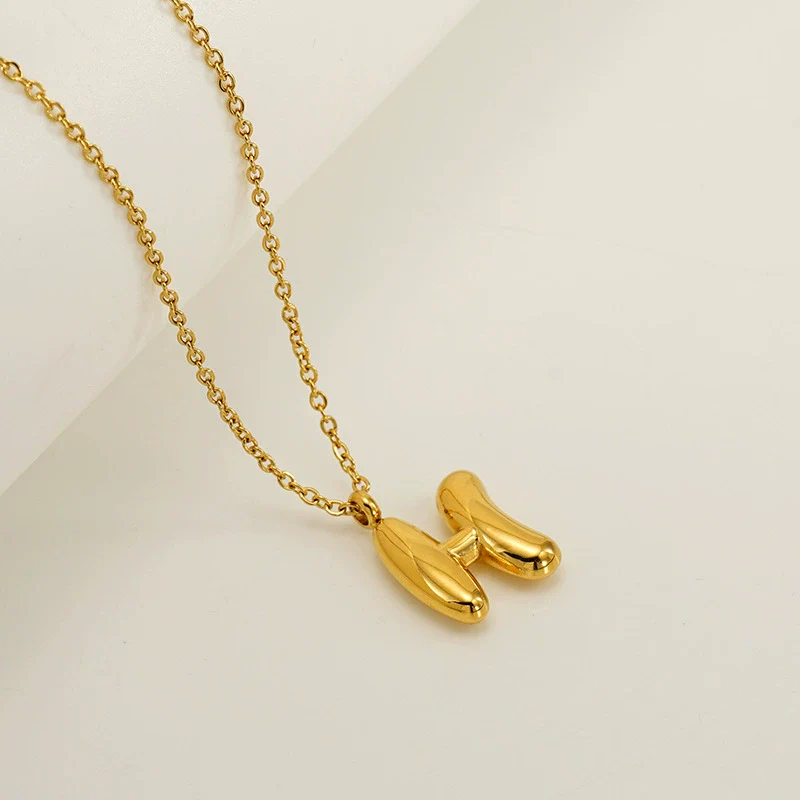 Women's 316L Stainless Steel And 316L Stainless Steel Chubby Bubble Letter Pendant Necklace With Electroplating - Image 13