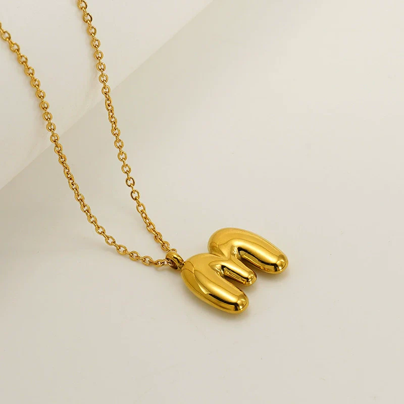 Women's 316L Stainless Steel And 316L Stainless Steel Chubby Bubble Letter Pendant Necklace With Electroplating - Image 18