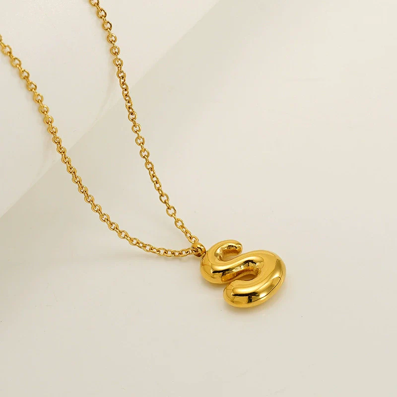 Women's 316L Stainless Steel And 316L Stainless Steel Chubby Bubble Letter Pendant Necklace With Electroplating - Image 24