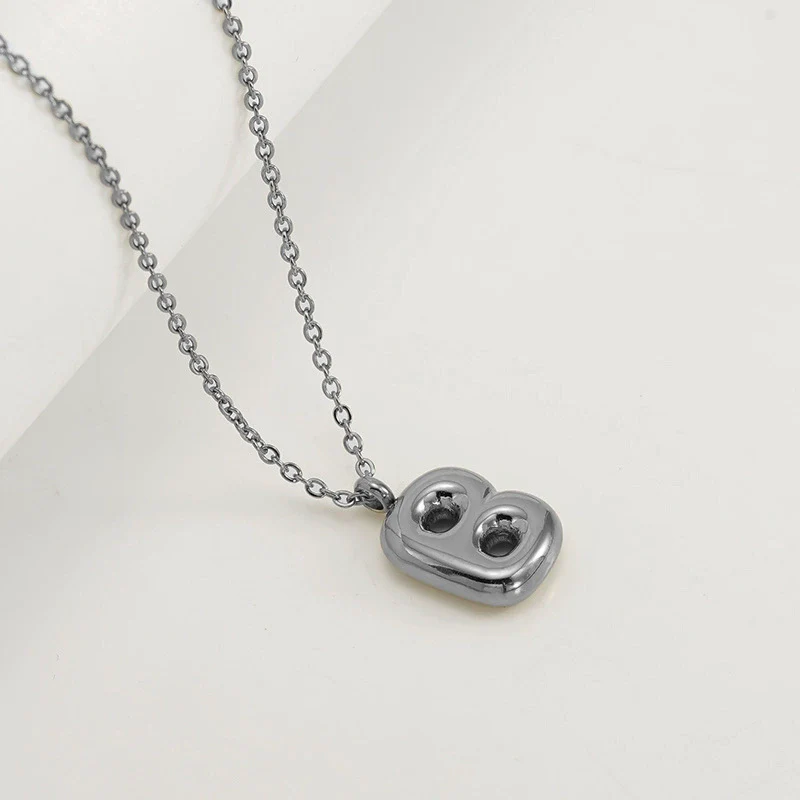 Women's 316L Stainless Steel And 316L Stainless Steel Chubby Bubble Letter Pendant Necklace With Electroplating - Image 33
