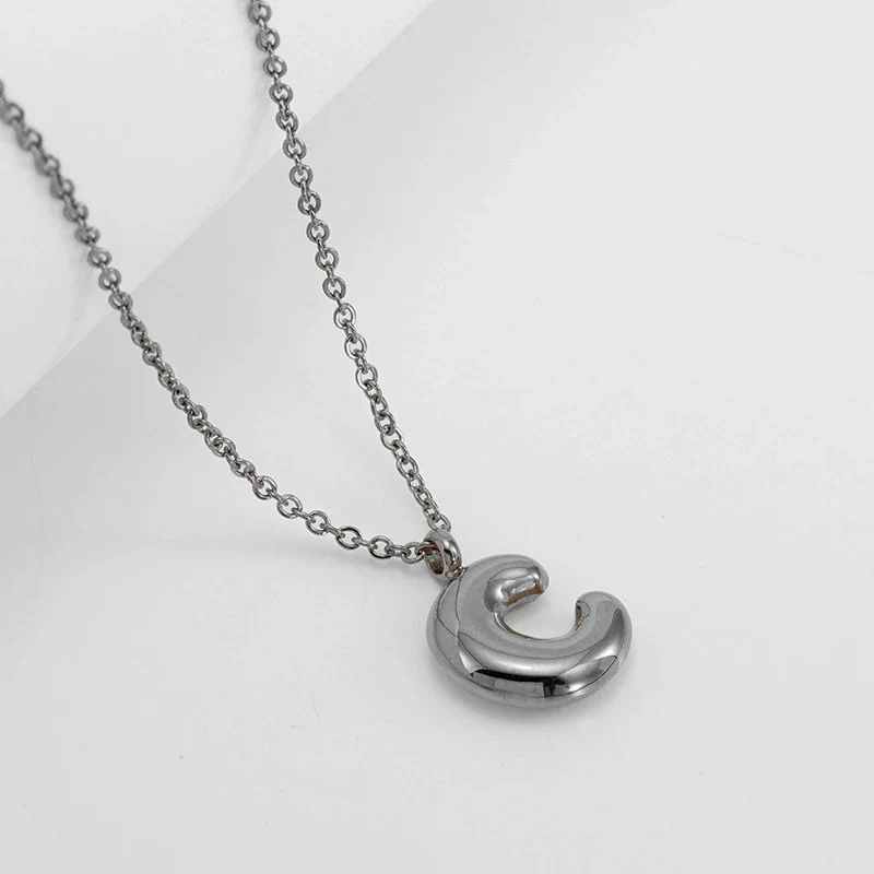 Women's 316L Stainless Steel And 316L Stainless Steel Chubby Bubble Letter Pendant Necklace With Electroplating - Image 34