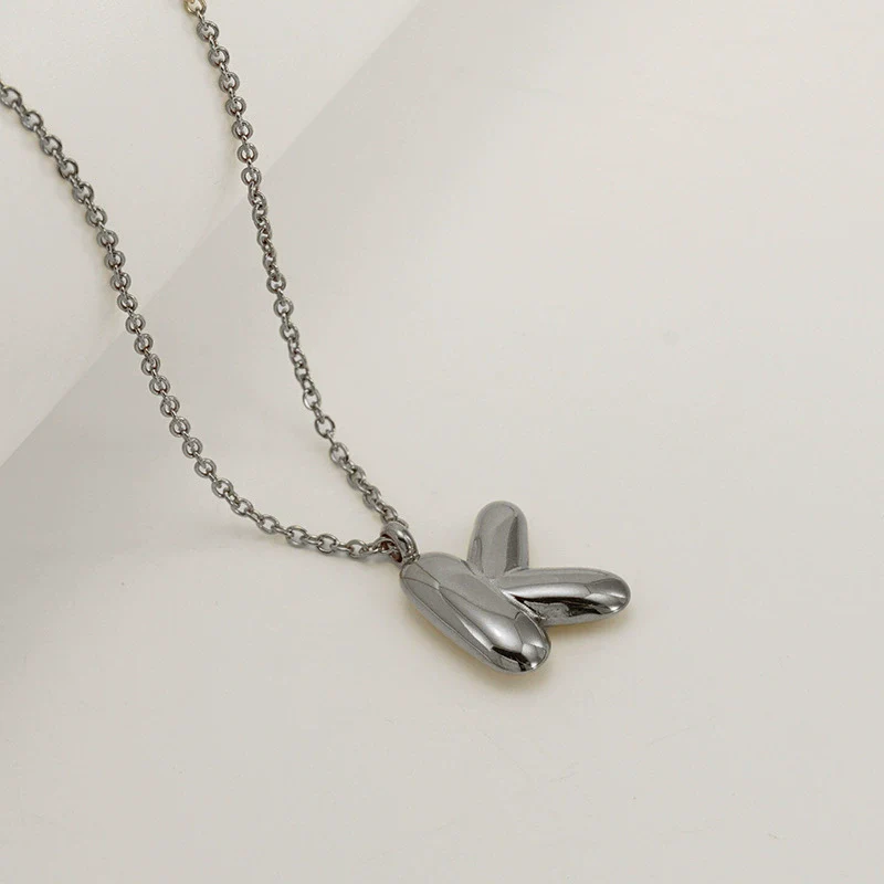 Women's 316L Stainless Steel And 316L Stainless Steel Chubby Bubble Letter Pendant Necklace With Electroplating - Image 42