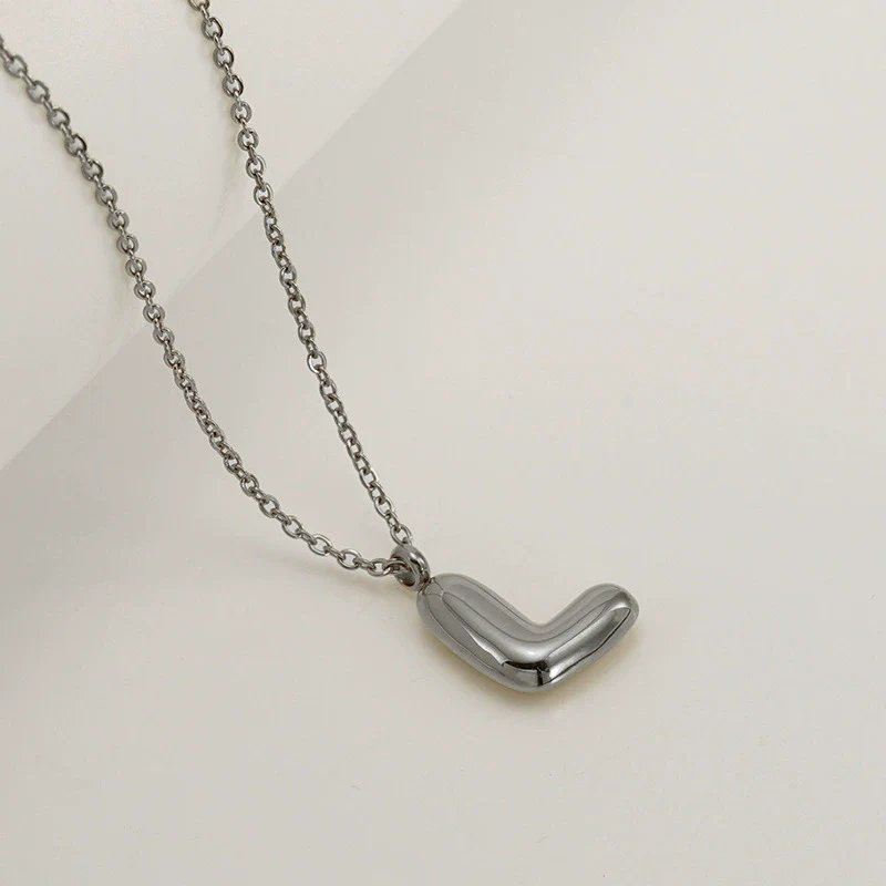 Women's 316L Stainless Steel And 316L Stainless Steel Chubby Bubble Letter Pendant Necklace With Electroplating - Image 43