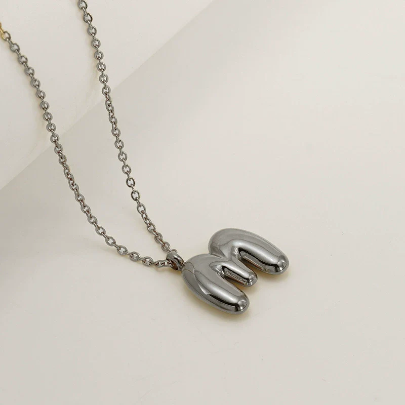 Women's 316L Stainless Steel And 316L Stainless Steel Chubby Bubble Letter Pendant Necklace With Electroplating - Image 44