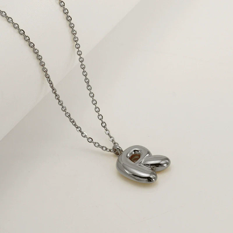 Women's 316L Stainless Steel And 316L Stainless Steel Chubby Bubble Letter Pendant Necklace With Electroplating - Image 49
