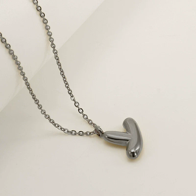 Women's 316L Stainless Steel And 316L Stainless Steel Chubby Bubble Letter Pendant Necklace With Electroplating - Image 56