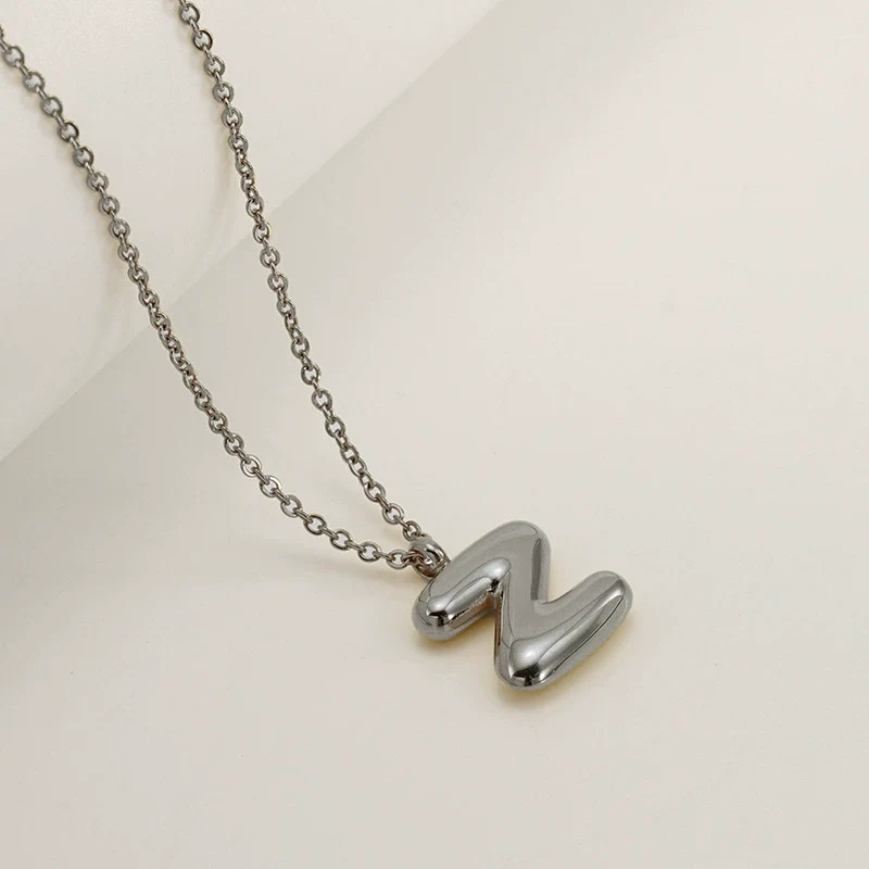 Women's 316L Stainless Steel And 316L Stainless Steel Chubby Bubble Letter Pendant Necklace With Electroplating - Image 57