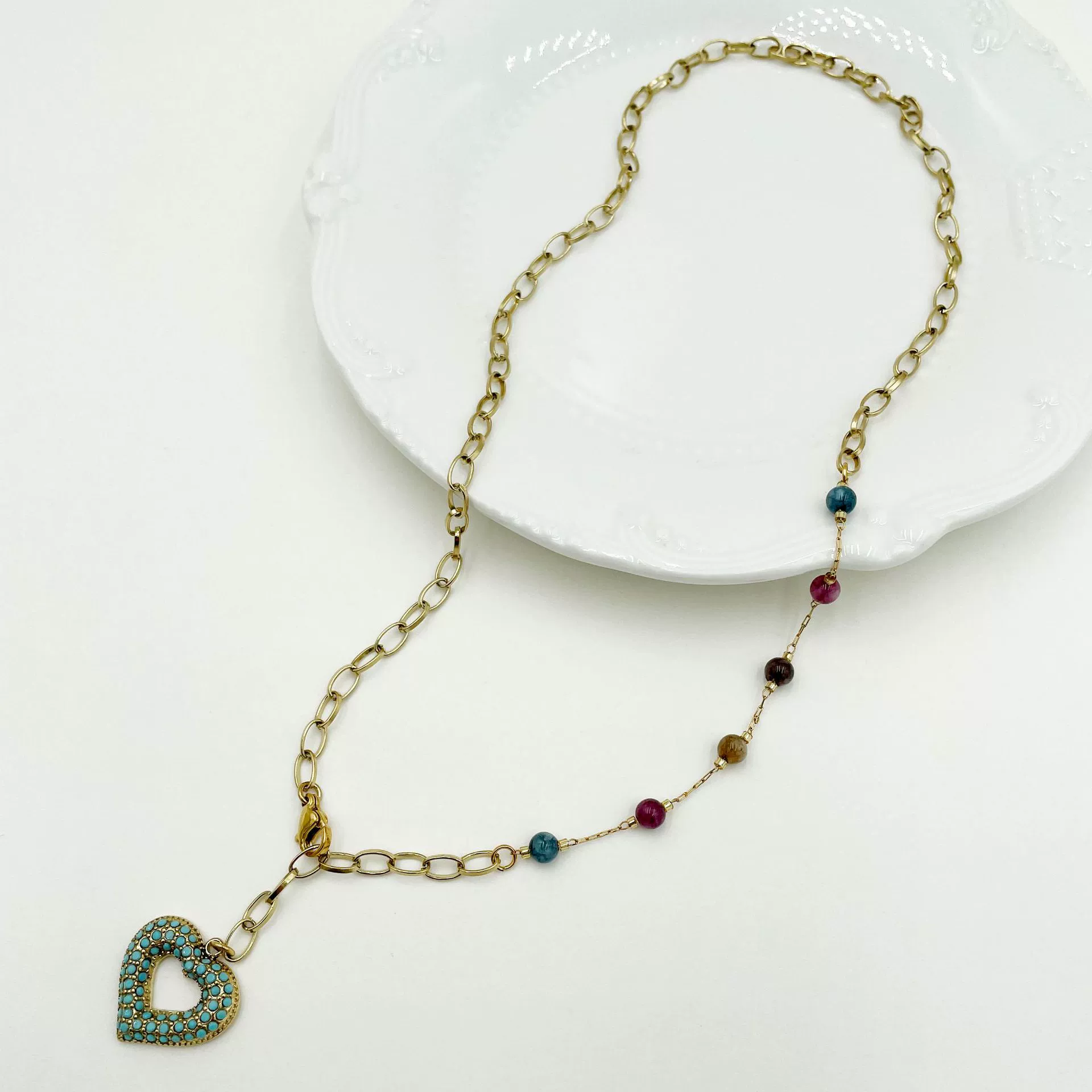 Women's Stainless Steel And Titanium Steel Crystal Bead Chain Twisted Chain Microinlaid Zircon Blue Love Pendant Necklace Electroplated - Image 4