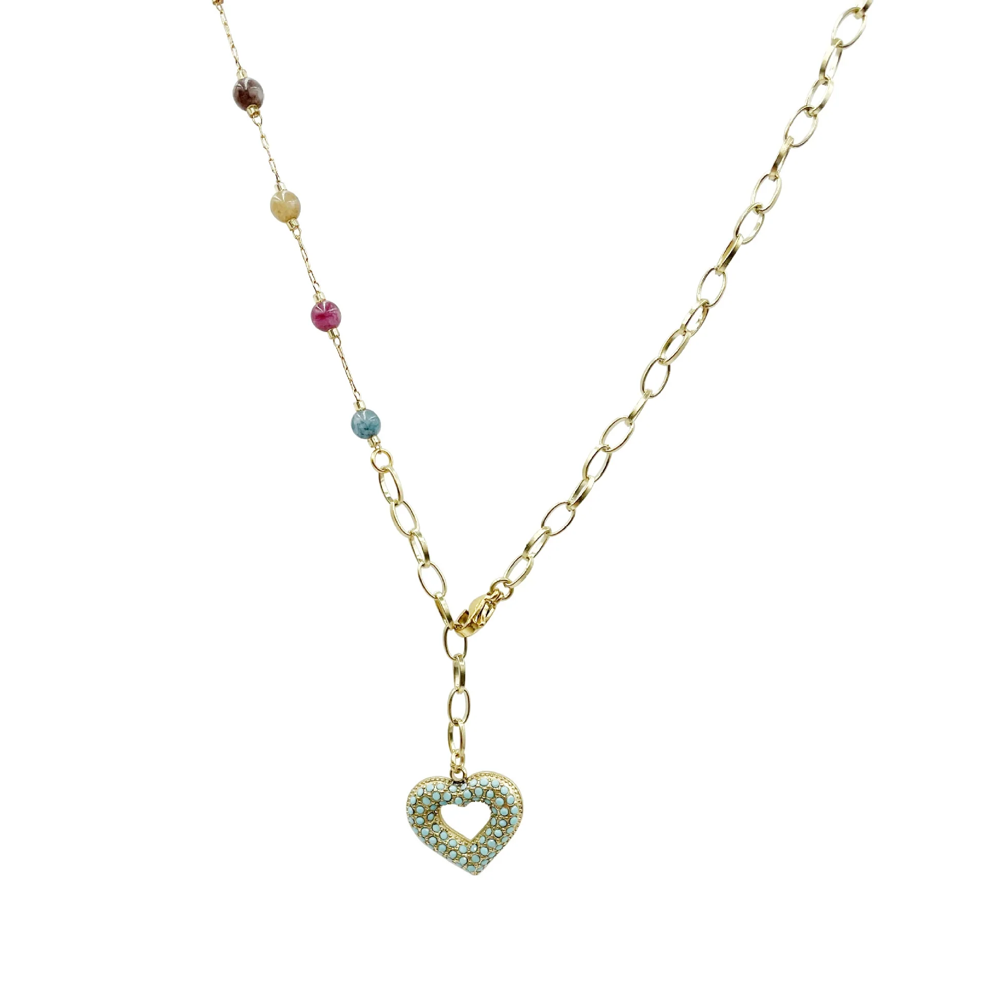 Women's Stainless Steel And Titanium Steel Crystal Bead Chain Twisted Chain Microinlaid Zircon Blue Love Pendant Necklace Electroplated - Image 5