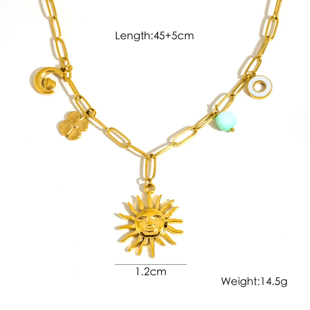 Women's Stainless Steel And Titanium Steel Geometric Sun Pendant Necklace With Electroplating And Cuban Chain - Image 6