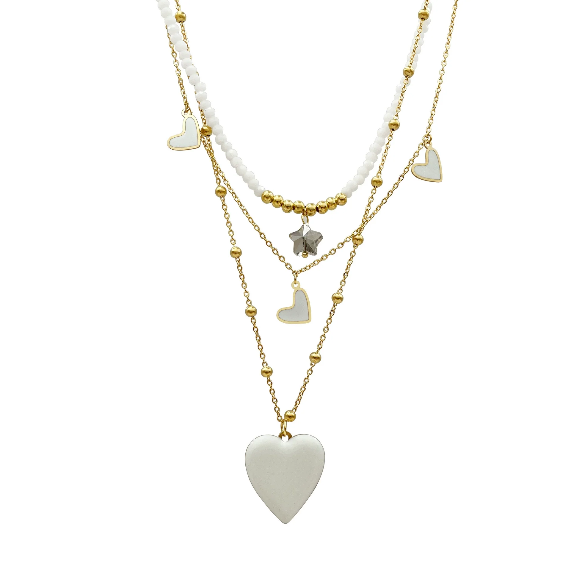Women's Stainless Steel And Titanium Steel Heartshaped Star Pendant Multilayer Necklace With Electroplating - Image 5