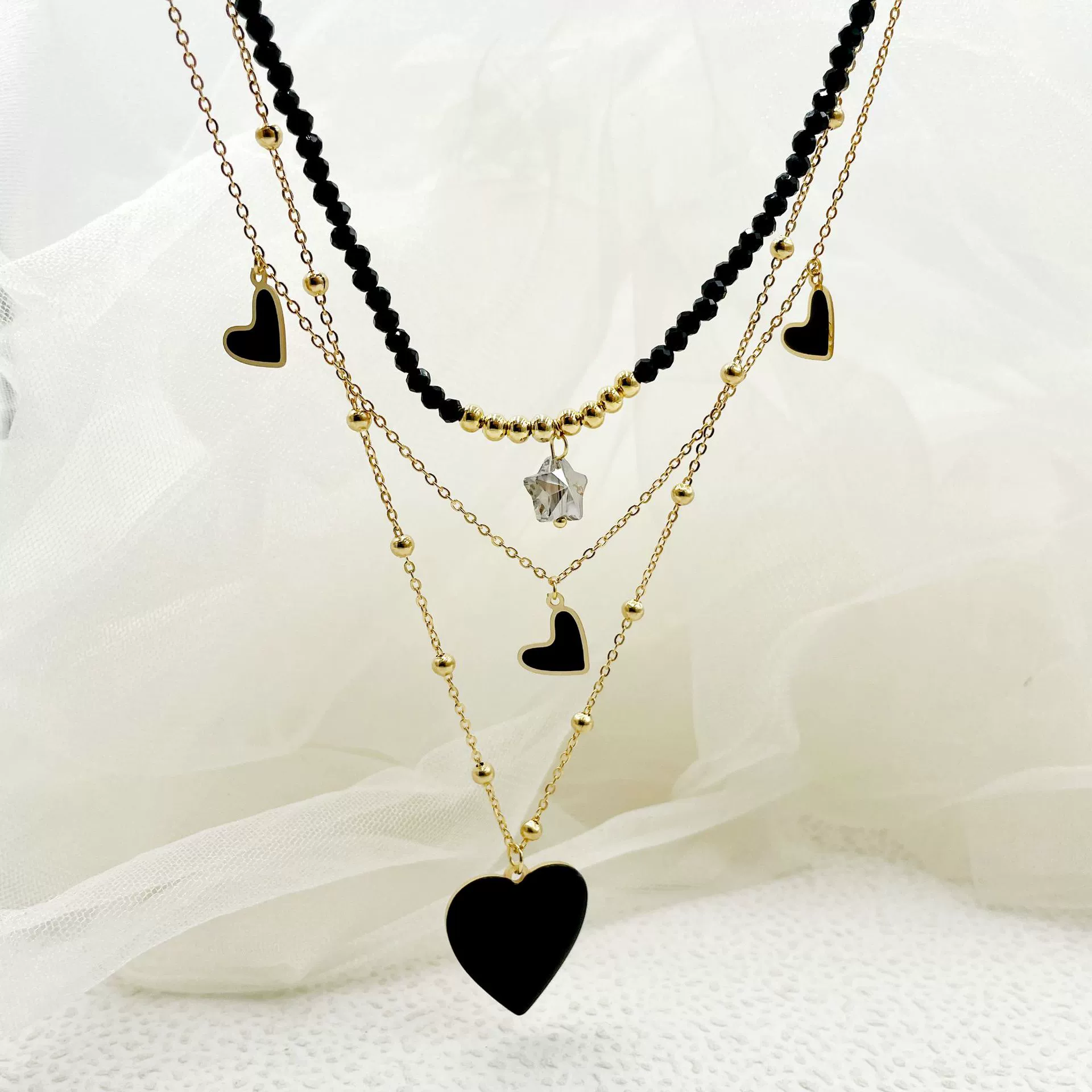Women's Stainless Steel And Titanium Steel Heartshaped Star Pendant Multilayer Necklace With Electroplating - Image 6