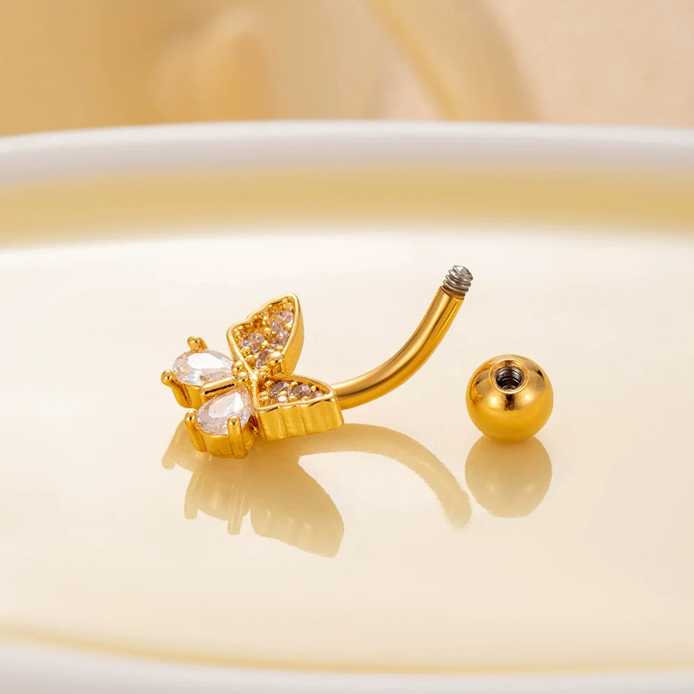 Women's Stainless Steel Butterfly Zircon Belly Button Ring Electroplated Fashion Abdominal Puncture Jewelry - Image 4