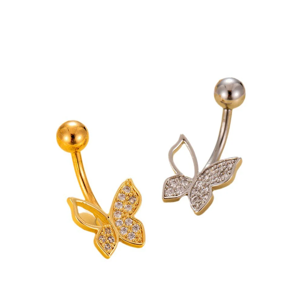 Women's Stainless Steel Butterfly Zircon Belly Button Ring Electroplated Fashion Abdominal Puncture Jewelry - Image 5