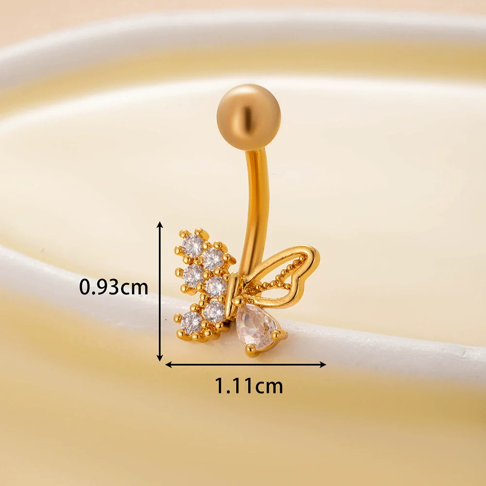 Women's Stainless Steel Butterfly Zircon Belly Button Ring Electroplated Fashion Abdominal Puncture Jewelry - Image 7